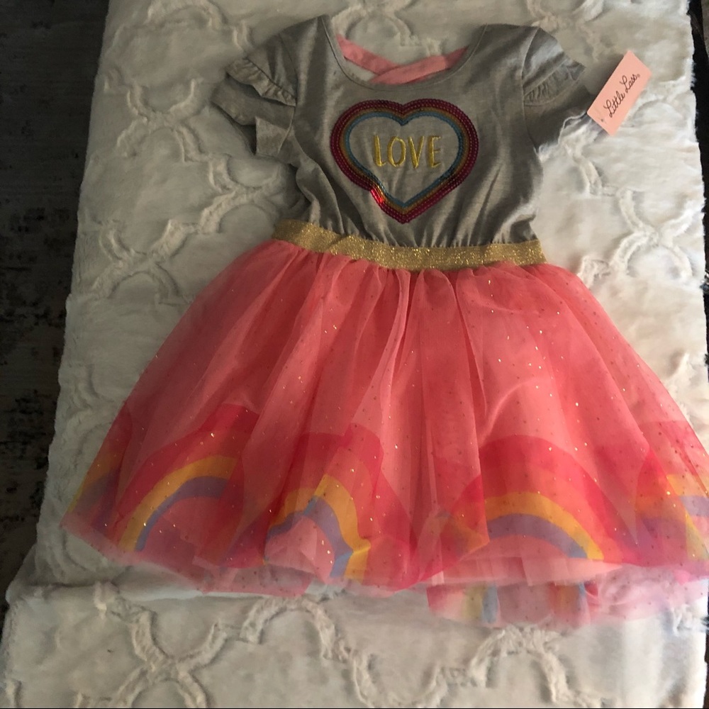 Little Lass Cross-back Rainbow Tulle Dress